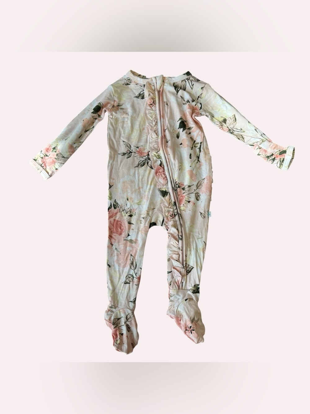 Posh Peanut Bamboo Pink Floral Footed Sleeper Ruffle Pajama Baby Girl 0-3M NWOT - Picture 1 of 5